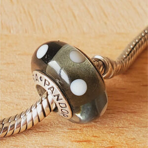 Pandora Seeing Spots Black And Light Gray Murano Glass Charm Bead